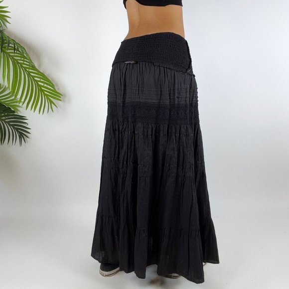 Vintage Y2K Whimsigoth Black Boho Fairy Grunge Cottagecore Maxi Skirt / Size: L - Picture 2 of 5